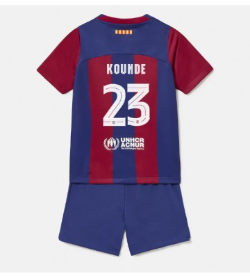 Barcelona Jules Kounde #23 Primera Equipación Niños 2023-24 Manga Corta (+ Pantalones cortos)